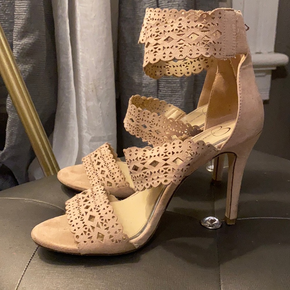 Strap up nude heels